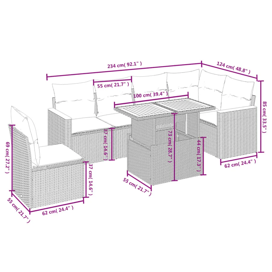 Salon de jardin avec coussins 7 pcs gris résine tressée - 3