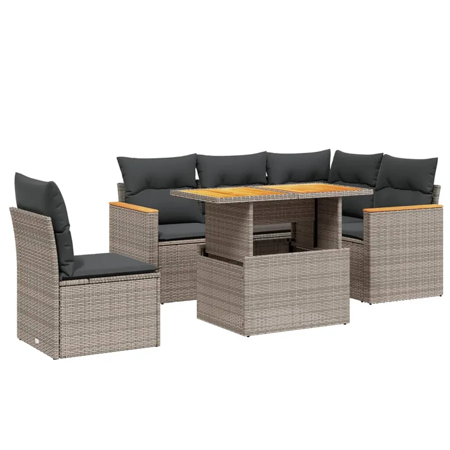 Salon de jardin 6 pcs avec coussins gris résine tressée - 2