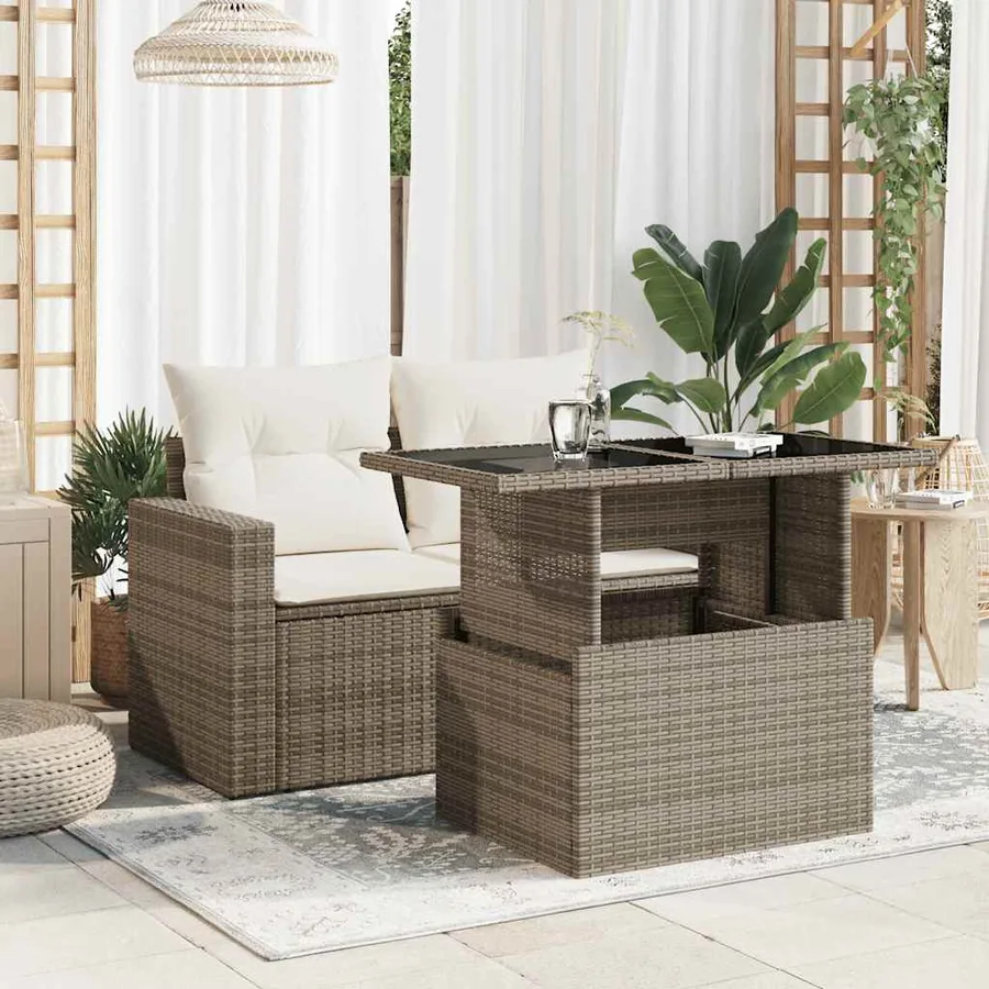 Table de jardin dessus en verre gris 100x55x73cm résine tressée - 3