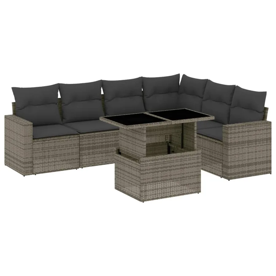 Salon de jardin avec coussins 7 pcs gris résine tressée - 2