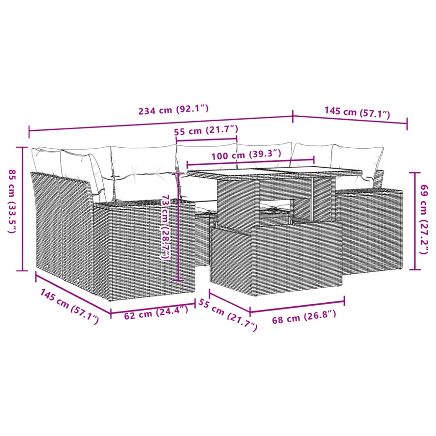 Salon de jardin avec coussins 7 pcs gris résine tressée - 10