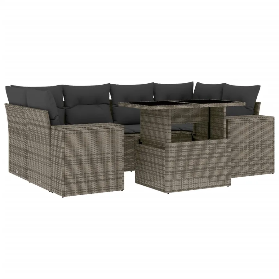 Salon de jardin avec coussins 7 pcs gris résine tressée - 2