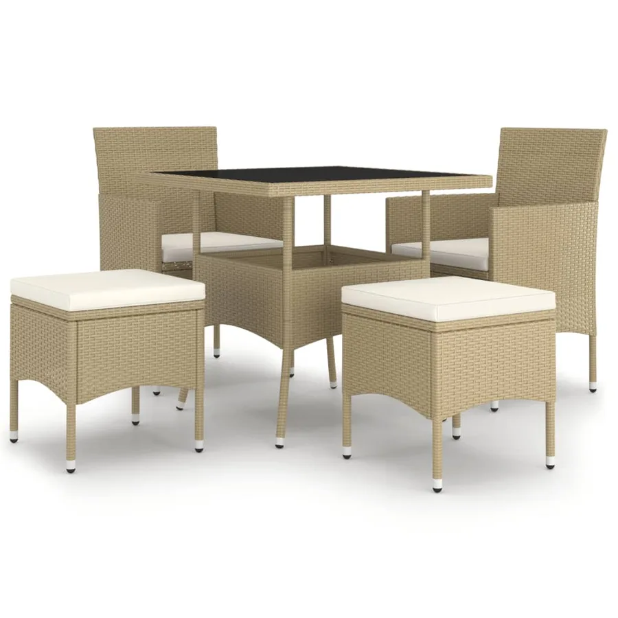 Ensemble à manger de jardin 5 pcs Résine tressée Beige - 2