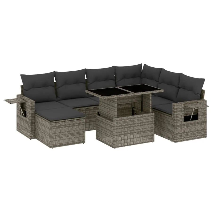 Salon de jardin 8 pcs avec coussins gris résine tressée - 2