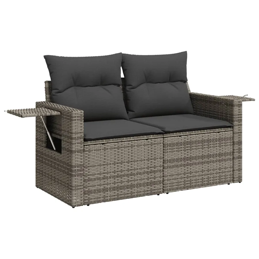 Salon de jardin 8 pcs avec coussins gris résine tressée - 4