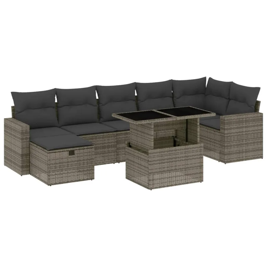Salon de jardin 8 pcs avec coussins gris résine tressée - 2