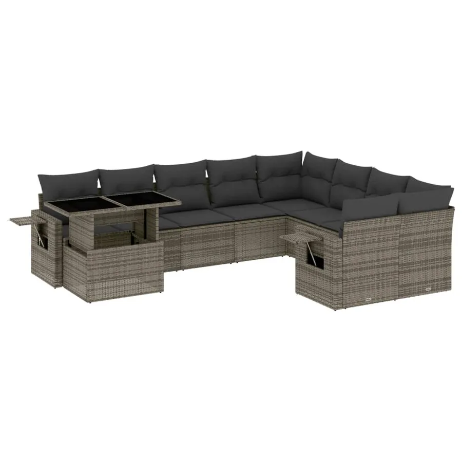 Salon de jardin avec coussins 10 pcs gris résine tressée - 2