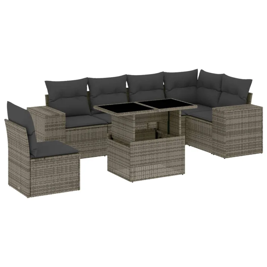 Salon de jardin avec coussins 7 pcs gris résine tressée - 2