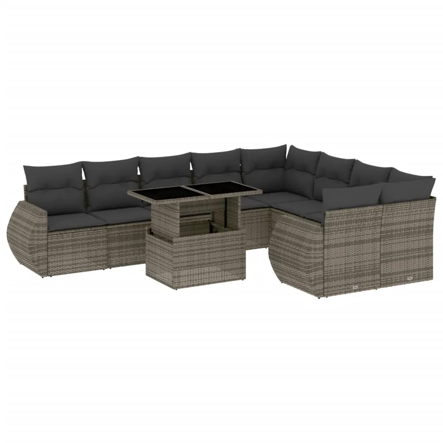 Salon de jardin avec coussins 10 pcs gris résine tressée - 2