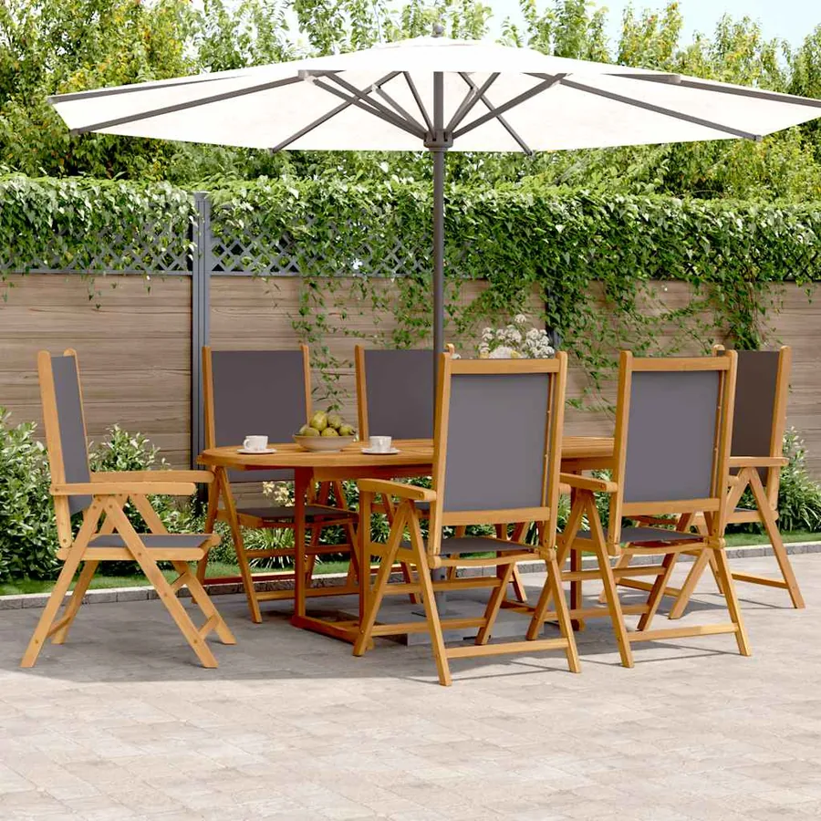 Ensemble à manger de jardin 7 pcs anthracite tissu bois massif