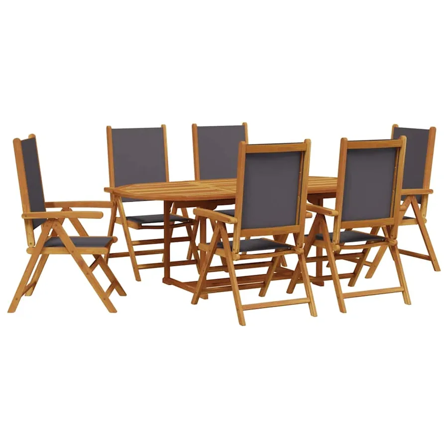 Ensemble à manger de jardin 7 pcs anthracite tissu bois massif - 2