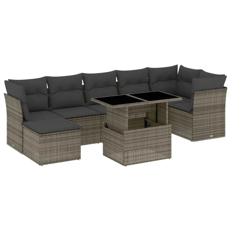 Salon de jardin 8 pcs avec coussins gris résine tressée - 2