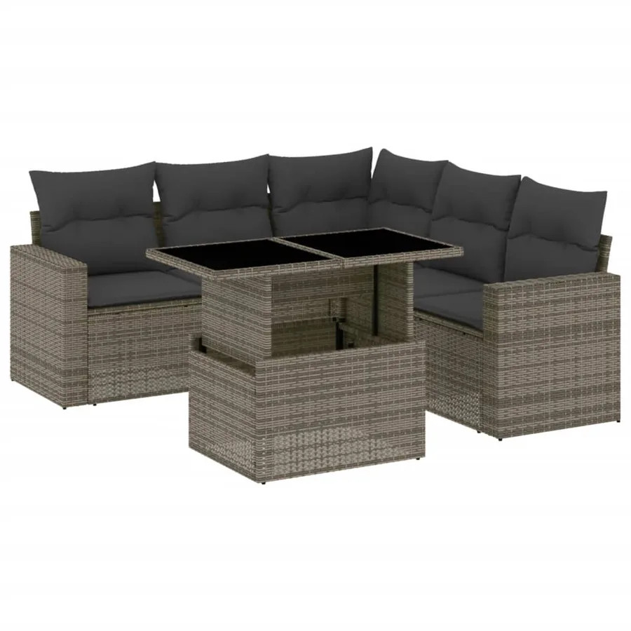 Salon de jardin 6 pcs avec coussins gris résine tressée - 2