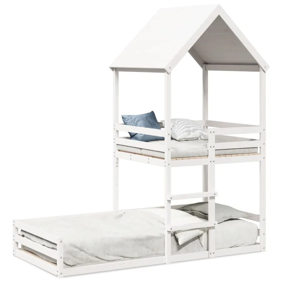 Lit superposé sans matelas blanc 90x200 cm bois de pin massif - 2