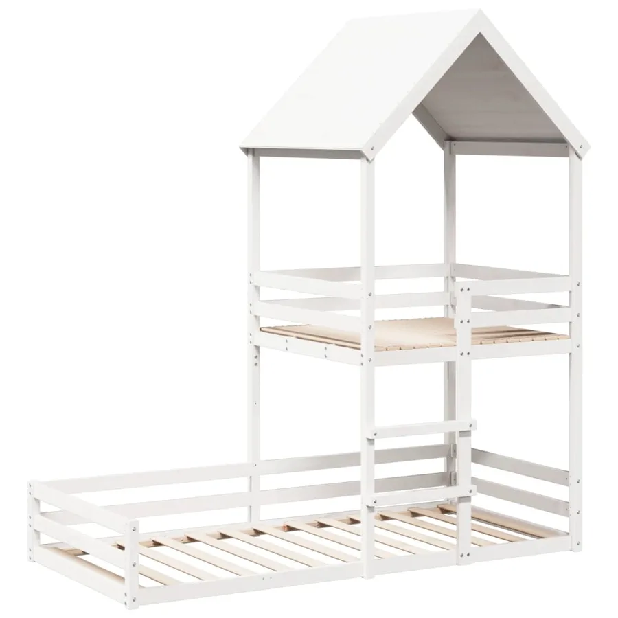 Lit superposé sans matelas blanc 90x200 cm bois de pin massif - 3