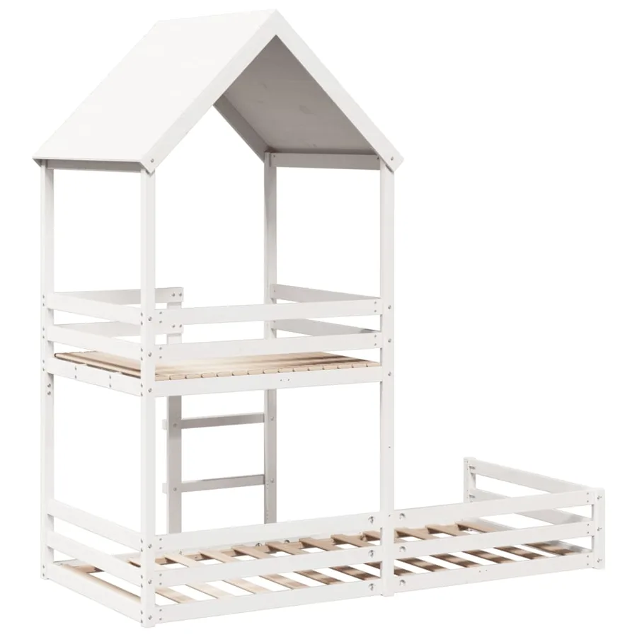 Lit superposé sans matelas blanc 90x200 cm bois de pin massif - 6