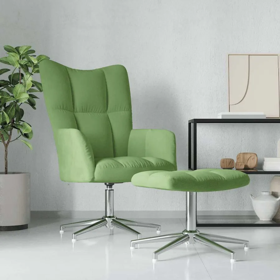 Chaise de relaxation avec tabouret Vert clair Velours