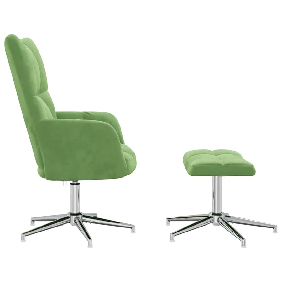 Chaise de relaxation avec tabouret Vert clair Velours - 4