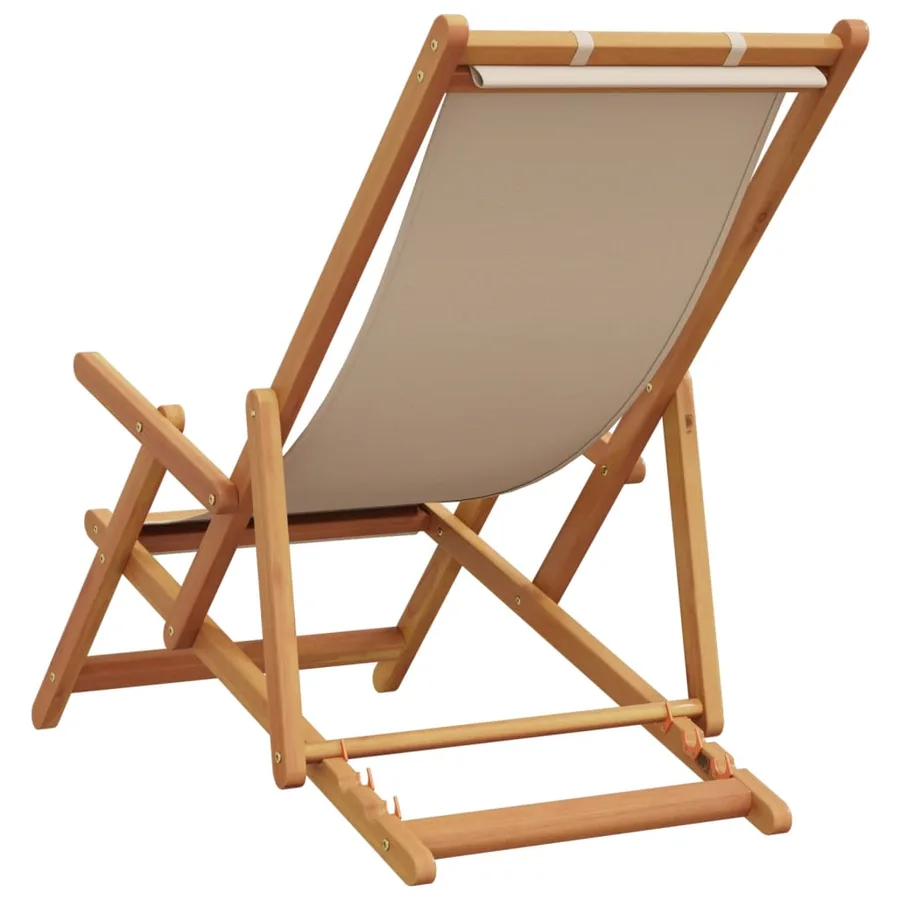 Chaises de plage pliantes lot de 2 beige tissu et bois massif - 6