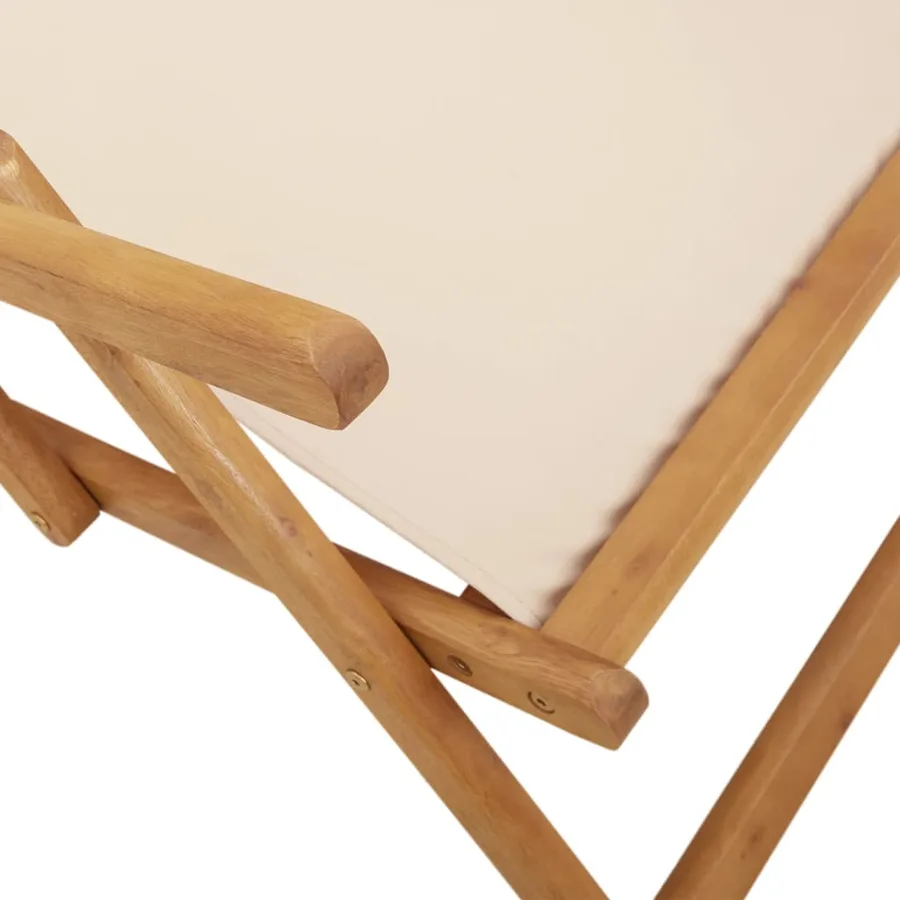Chaises de plage pliantes lot de 2 beige tissu et bois massif - 9
