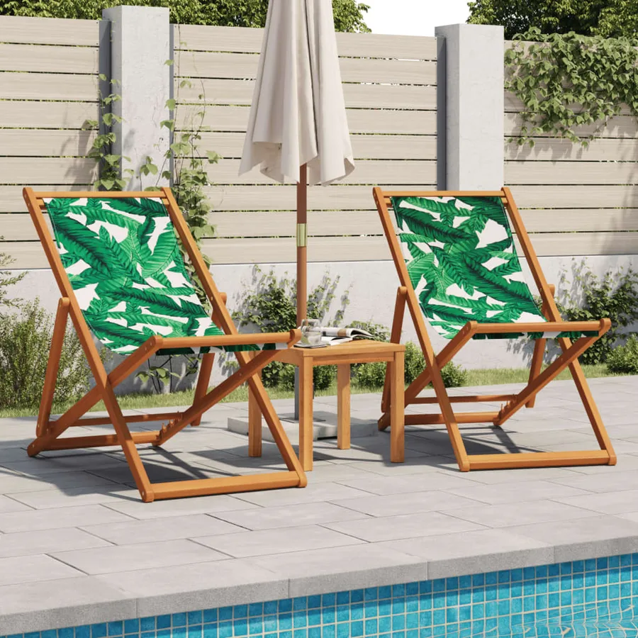 Chaises de plage pliantes lot de 2 tissu et bois massif - 2