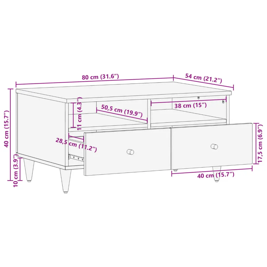 Table basse 80x54x40 cm bois de manguier massif - 11