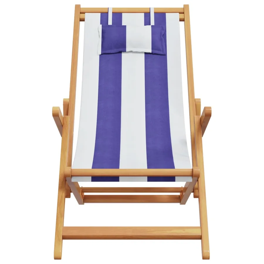 Chaise de plage pliable bleu et blanc bois d'eucalyptus/tissu - 4