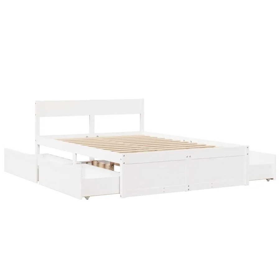 Cadre de lit sans matelas blanc 135x190 cm bois de pin massif - 7