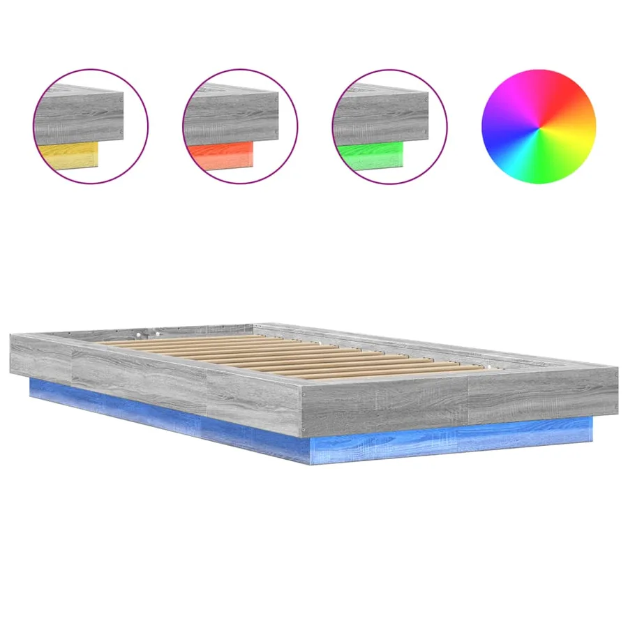 Cadre de lit et lumières LED sans matelas sonoma gris 90x200 cm - 8