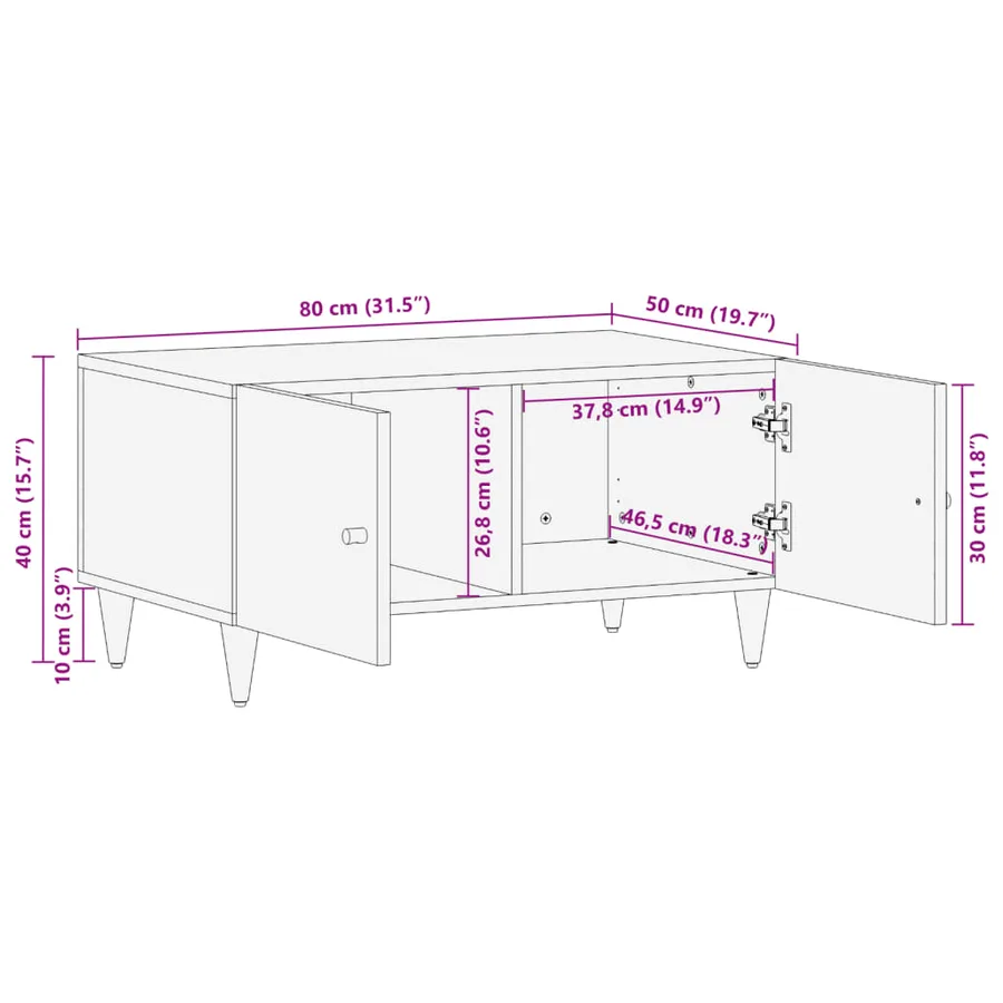 Table basse 80x50x40 cm bois de manguier massif - 11