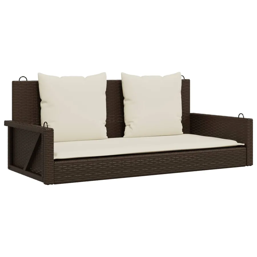 Balancelle avec coussins marron 119x56x48 cm résine tressée - 2