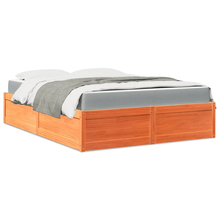 Lit avec matelas cire marron 160x200 cm bois de pin massif