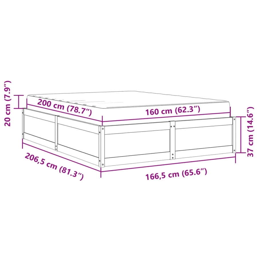 Lit avec matelas cire marron 160x200 cm bois de pin massif - 13