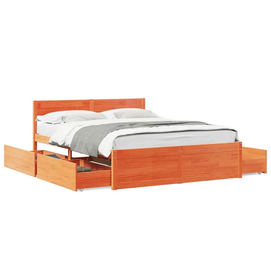Cadre de lit sans matelas cire marron 150x200cm bois pin massif - 2