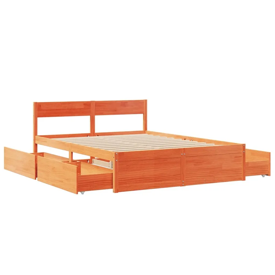 Cadre de lit sans matelas cire marron 150x200cm bois pin massif - 7
