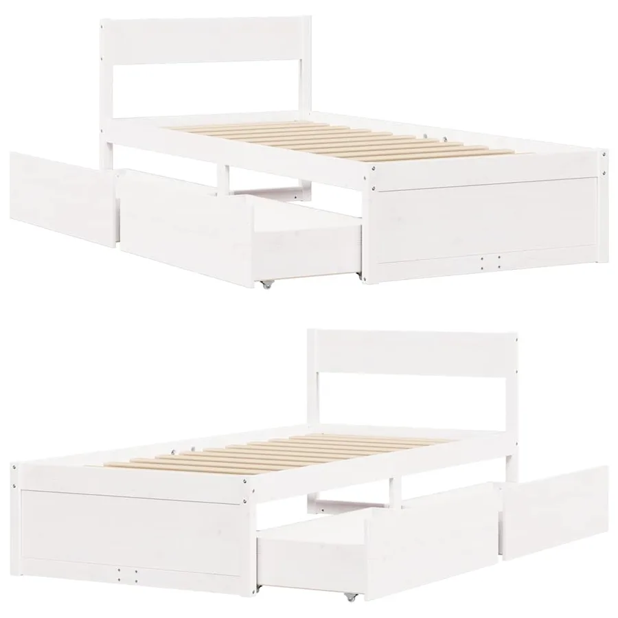 Cadre de lit sans matelas blanc 100x200 cm bois de pin massif - 7