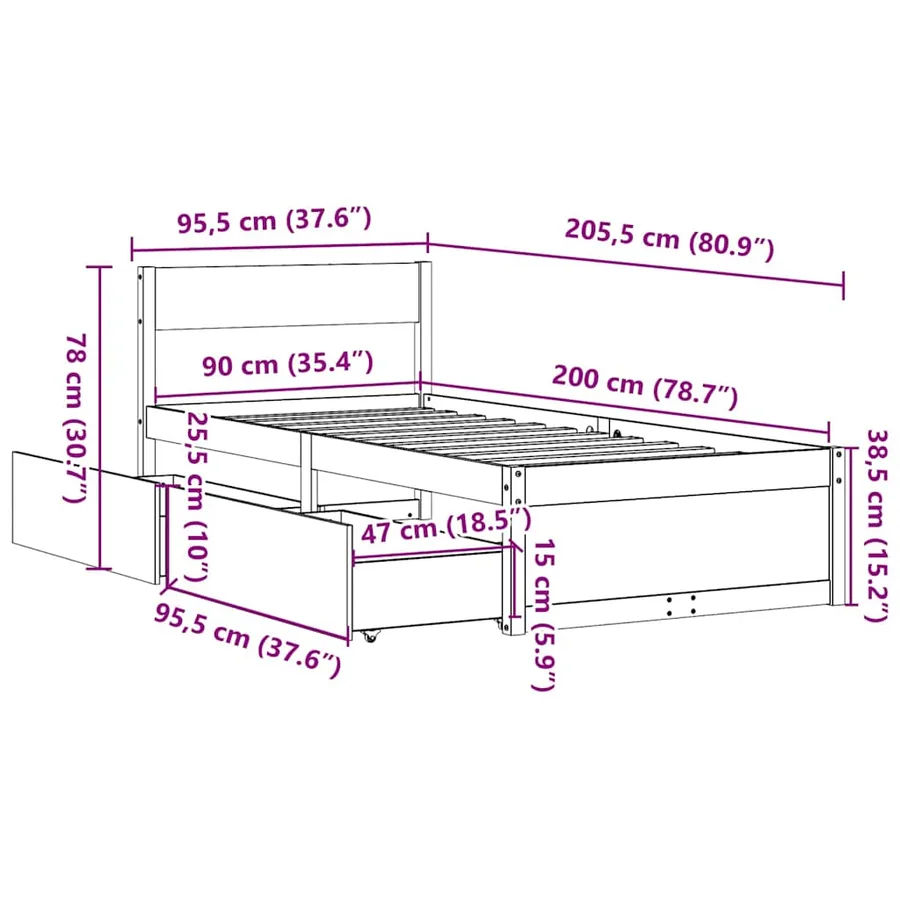 Cadre de lit sans matelas 90x200 cm bois de pin massif - 10
