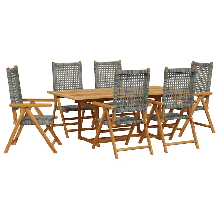 Ensemble à manger de jardin 7 pcs gris rotin et bois massif - 2