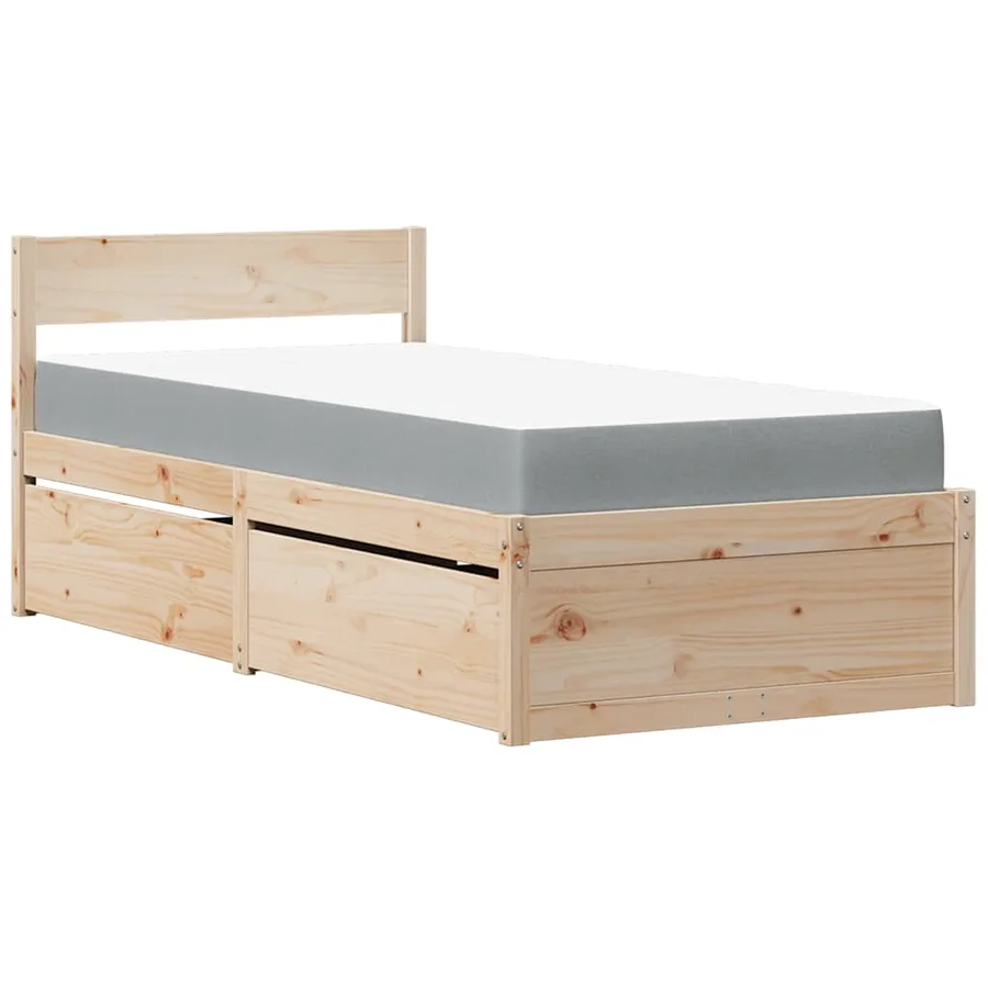 Lit avec tiroirs et matelas 90x200 cm bois massif de pin - 2