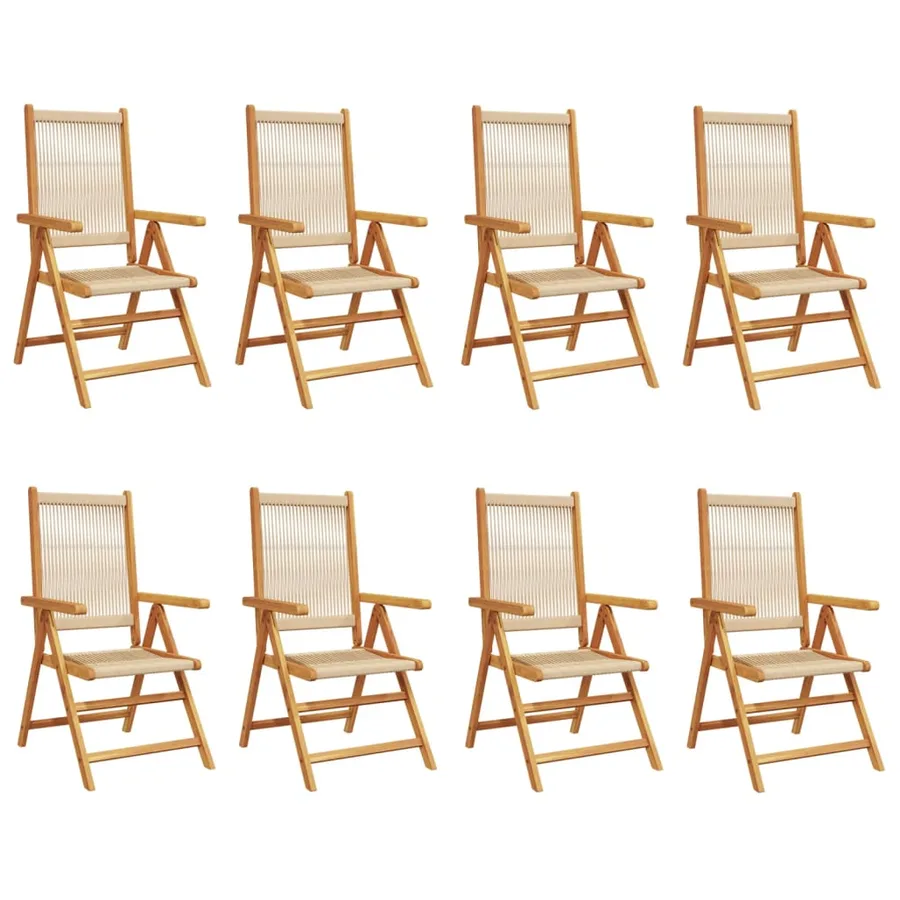 Chaises inclinables de jardin lot de 8 beige bois massif acacia - 2