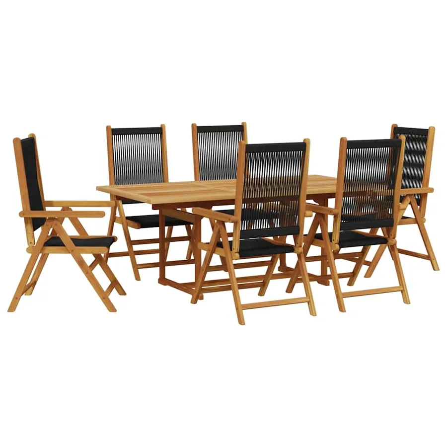 Ensemble à Manger de jardin 7pcs noir polypropylène bois massif - 2