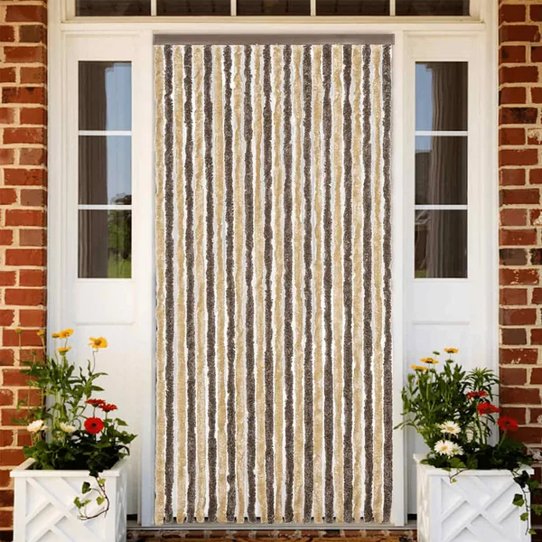 Rideau anti-mouches marron foncé et beige 100x220 cm chenille