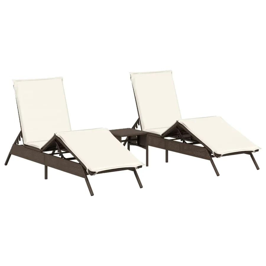 Chaises longues lot de 2 avec table marron résine tressée - 2