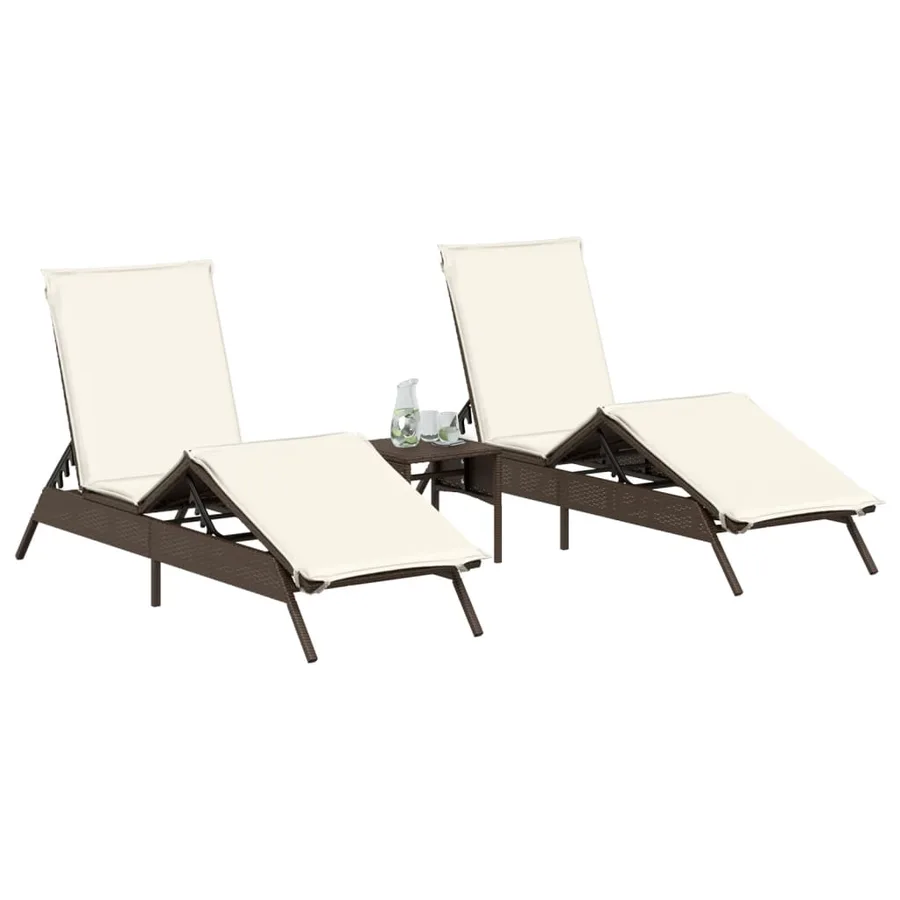 Chaises longues lot de 2 avec table marron résine tressée - 3