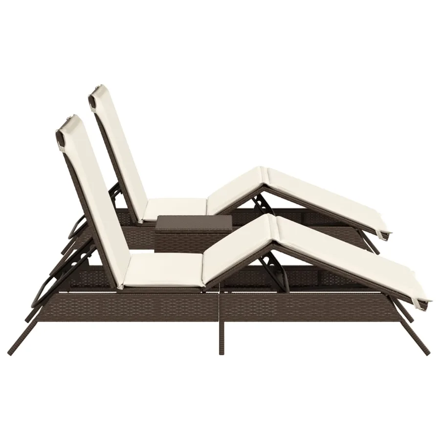 Chaises longues lot de 2 avec table marron résine tressée - 5