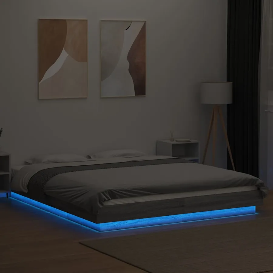 Cadre de lit et lumières LED sans matelas sonoma gris 160x200cm - 4