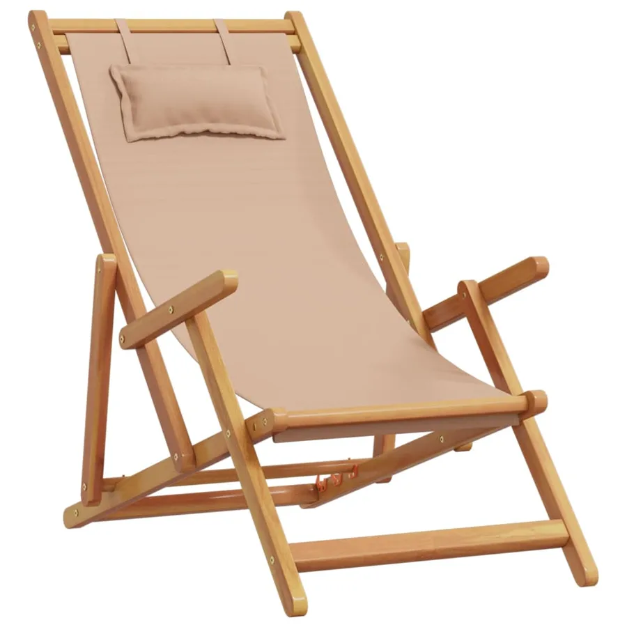 Chaise pliable de plage taupe bois d'eucalyptus massif et tissu - 2