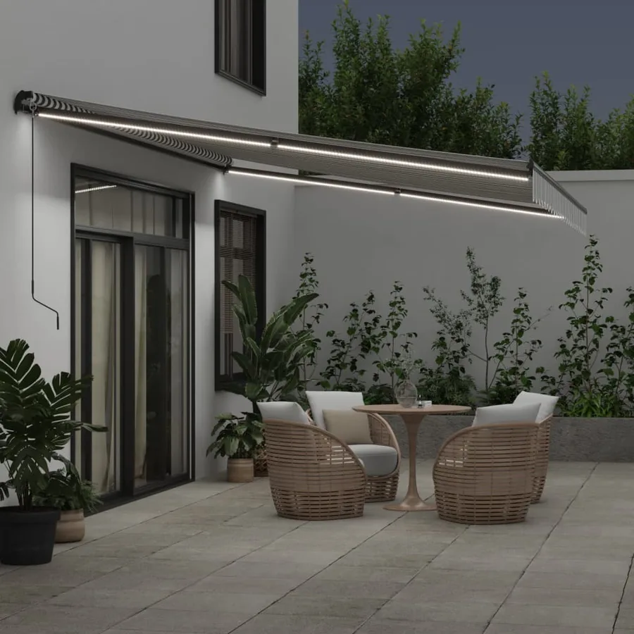Auvent manuel rétractable avec LED anthracite blanc 500x350 cm - 3