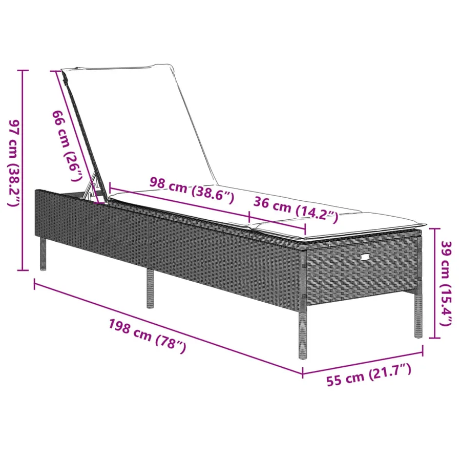 Chaise longue avec coussin gris clair résine tressée - 10