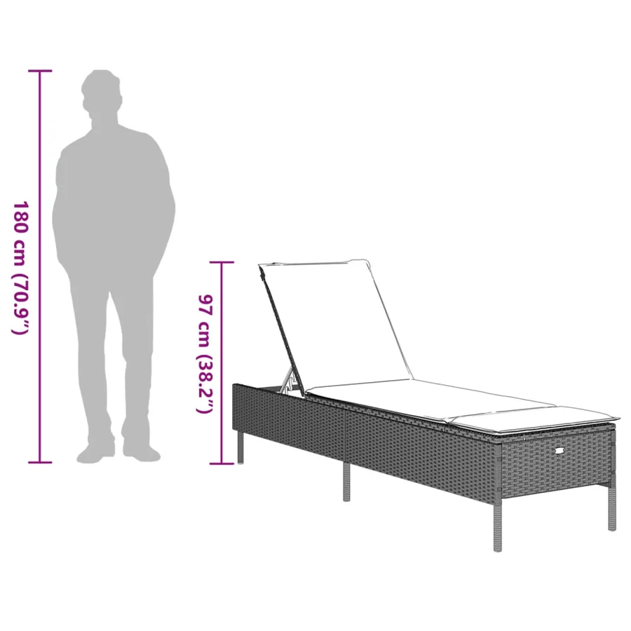 Chaise longue avec coussin gris clair résine tressée - 11